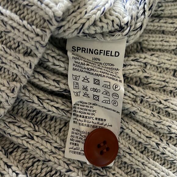 Springfield Mens Small Blue & White Cotton Knit Sweater Marled Pullover Y2K - Picture 5 of 7